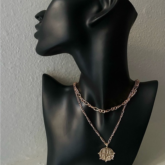 Flat Link Chain and Round Medallion Necklace - Picture 3 of 9